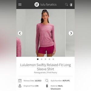 lululemon athletica Swiftly Relaxed Pomegranate / Pink Peony Long Sleeve
